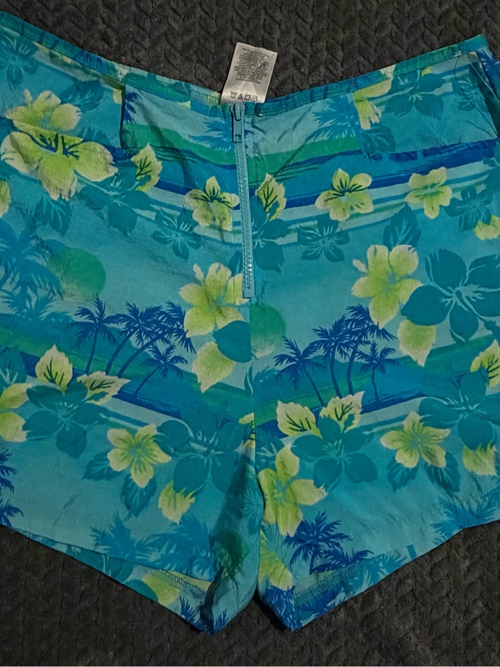 Vintage Catalina Teal Floral Athletic Shorts with Lime Accents